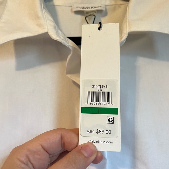 NWT Calvin Klein Sz Lrg Women’s Logo Trim Long Sleeve Cotton Button-down Top $89 - Picture 6 of 12